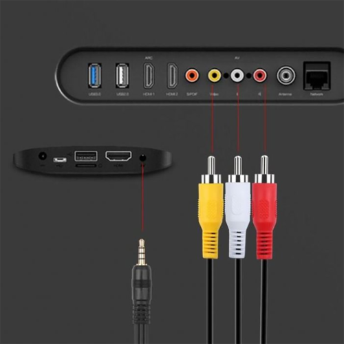SatelliteSale Auxiliary 3.5mm Audio/Video Jack to 3 RCA Digital Stereo Composite Aux Cable Universal Wire PVC Black Cord 6 feet