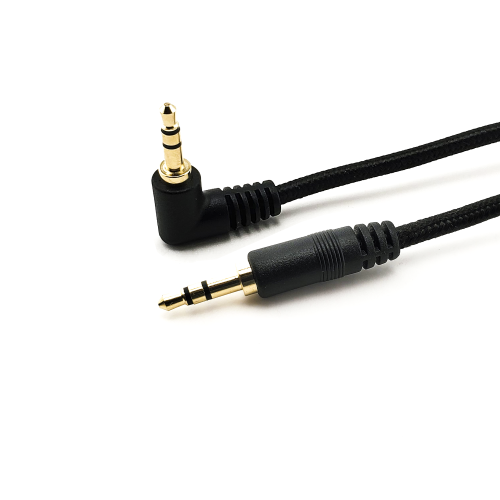 SatelliteSale Auxiliary 3.5mm Right Angle Audio Jack Male to Male Digital Stereo Aux Cable Black Nylon Cord