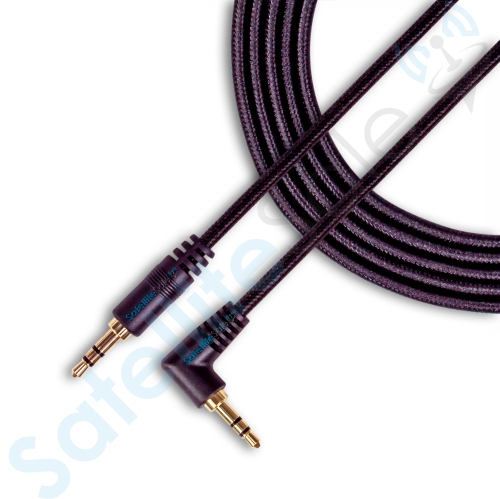 SatelliteSale Auxiliary 3.5mm Right Angle Audio Jack Male to Male Digital Stereo Aux Cable Universal Wire Black Nylon Cord 6 feet