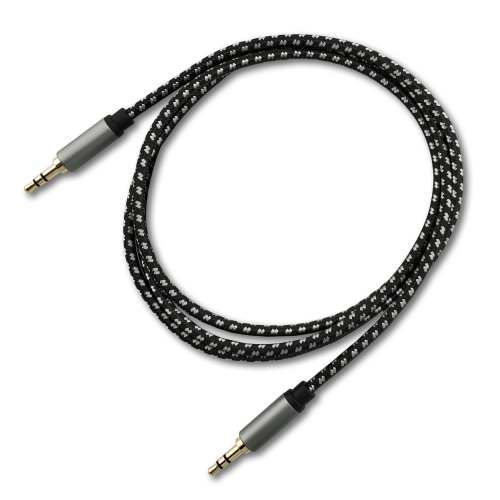 SatelliteSale Auxiliary 3.5mm Audio Jack Male to Male Digital Stereo Aux Cable Black/White Nylon Cord