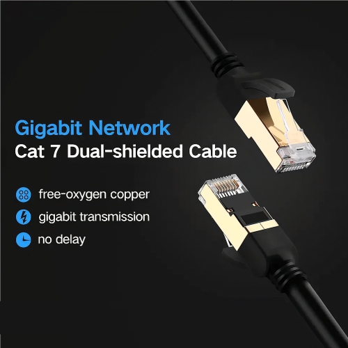 SatelliteSale RJ45 Cat-7 Network Ethernet SSTP Internet Cable 600 MHz 10 Gbps Universal Wire Black Cord