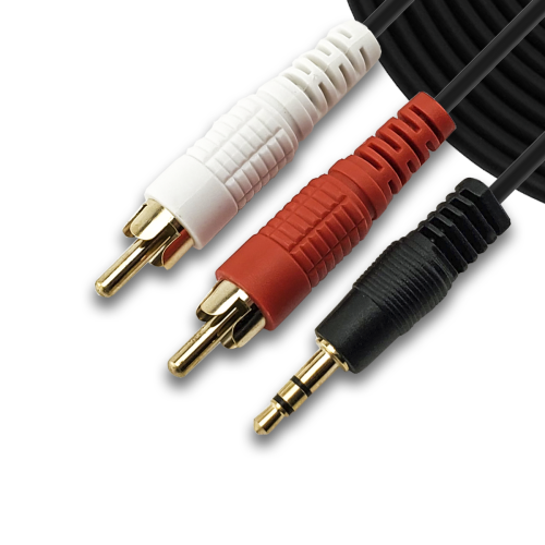 SatelliteSale Auxiliary 3.5mm Audio Jack to 2 RCA Digital Stereo Composite Aux Cable Universal Wire PVC Black Cord