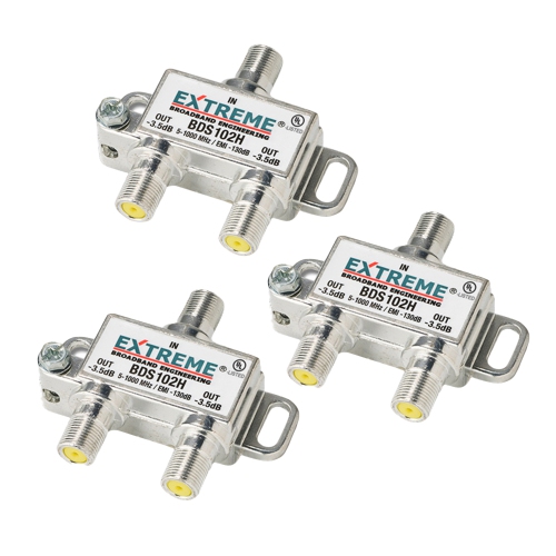 EXTREME  2 Way /amphenol 1Ghz High Performance Coaxial Cable Splitter Bds102H 3 Pack