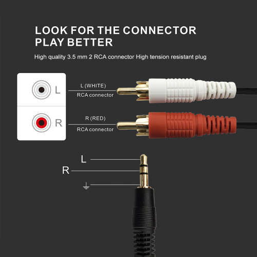 SatelliteSale Auxiliary 3.5mm Audio Jack to 2 RCA Digital Stereo Composite Aux Cable Universal Wire PVC Black Cord
