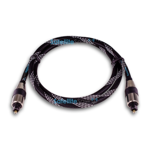 SatelliteSale Digital Toslink SPDIF Audio Optical Fiber Cable Universal Wire Nylon Black/Silver Cord