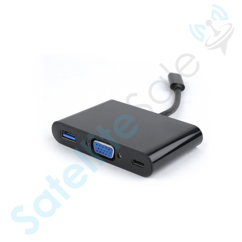 SATELLITESALE  USB Type C to Female USB 3.0/vga/USB-C Multiport Converter 5GBps 1080P Pvc In Black