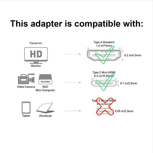 Micro HDMI Male to Standard HDMI Female Adapter HDTV 4K 1080p 3D