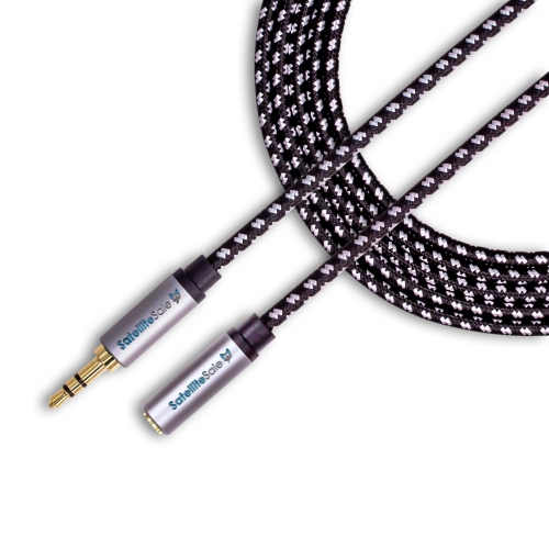 SatelliteSale Auxiliary 3.5mm Audio Jack Male to Female Digital Stereo Aux Extension Cable Universal Wire Black/White Nylon Cord 10 feet