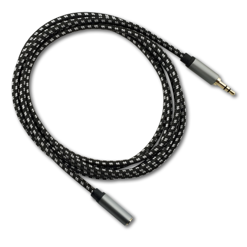 SatelliteSale Auxiliary 3.5mm Audio Jack Male to Female Digital Stereo Aux Extention Cable Black/White Nylon Cord(10 feet)