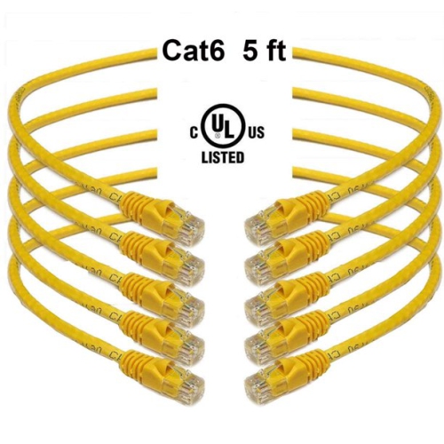 iMBAPrice 5 Feet Cat6 Cable - Premium Grade RJ45 Ethernet Snagless Patch Cord Yellow