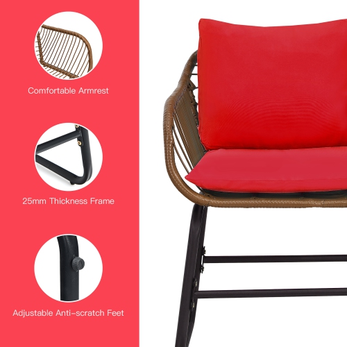 Costway 3PCS Patio Rattan Bistro Set Cushioned Chair Glass Table Deck