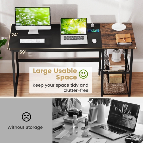 Costway 59" Home Office Computer Desk Study Laptop Table Detachable Shelf