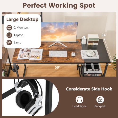Costway 59" Home Office Computer Desk Study Laptop Table Detachable Shelf