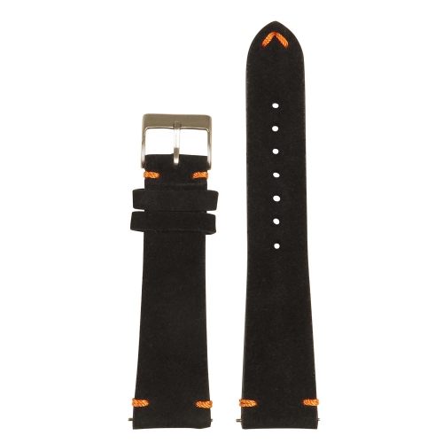 StrapsCo Hand Stitched Suede Watch Band w/ Leather Backing for Fitbit Charge 5 - Standard - Black & Orange