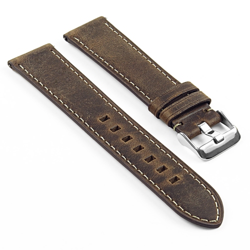 DASSARI  20MM Premium Vintage Distressed Italian Leather Smart Watch Strap Band - (W/ Silver Buckle) In Brown