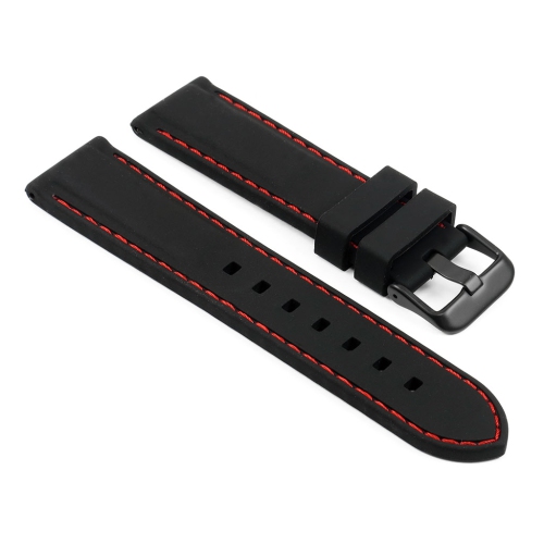 STRAPSCO  Comfortable Rubber Divers Watch Strap W/ Stitching for Fitbit Charge 5 - Black & (W/ Black Buckle) In Red