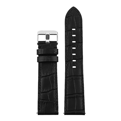 DASSARI 20mm Premium Croc Embossed Italian Leather Backed Smart Watch Strap Band - Black