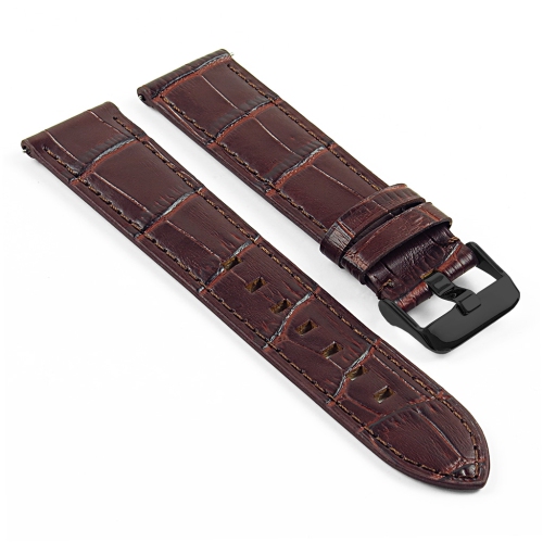 DASSARI 22mm Premium Croc Embossed Italian Leather Backed Smart Watch Strap Band - Brown