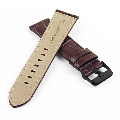 DASSARI 22mm Premium Croc Embossed Italian Leather Backed Smart Watch Strap Band - Brown