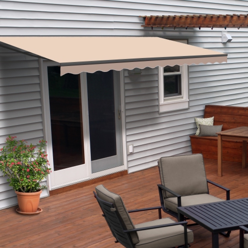 ALEKO ABM16X10BEIGE29 Motorized Black Frame Retractable Home Patio Canopy Awning 16'x10' , Beige color