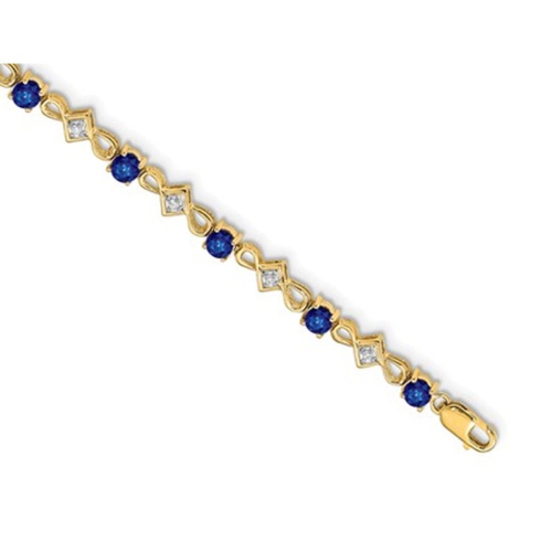 Bracelet en or jaune 14 ct avec saphir bleu naturel de 1.65 ct avec diamants