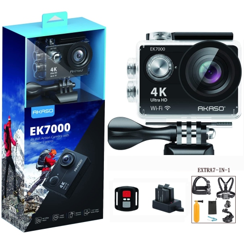 AKASO EK7000 4K 30FPS Action Camera Ultra HD Underwater Camera 170 Degree Wide Angle 98FT Waterproof Camera & 7-IN-1 Outdoor Sports Action Camera Acc