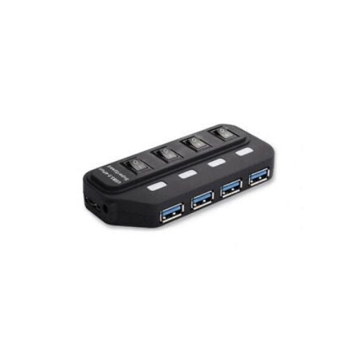 USB 3.0 Hub 4 Port LED Indicator For PC Computer Laptop w/ Power Adapter Switch