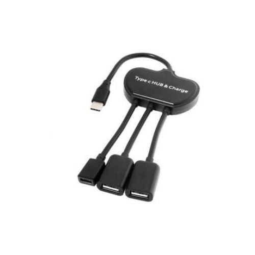 Câble USB-C OTG à deux ports USB avec port de chargement de type C.