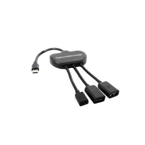 Câble USB-C OTG à deux ports USB avec port de chargement de type C.