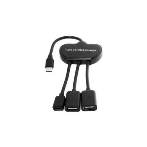 Câble USB-C OTG à deux ports USB avec port de chargement de type C.