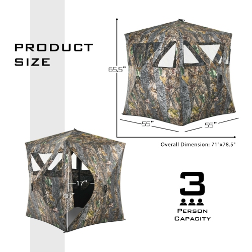 La tente de chasse Pop-up camouflage pour la chasse au sol de PatioJoy convient à 3 personnes