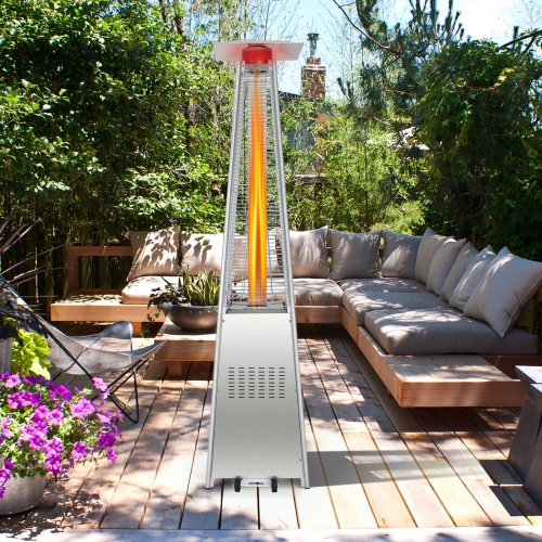 Topbuy 90" Pyramid Patio Heater with Electronic Ignition System 42,000 BTU Gas Porch and Deck Heater with Wheels