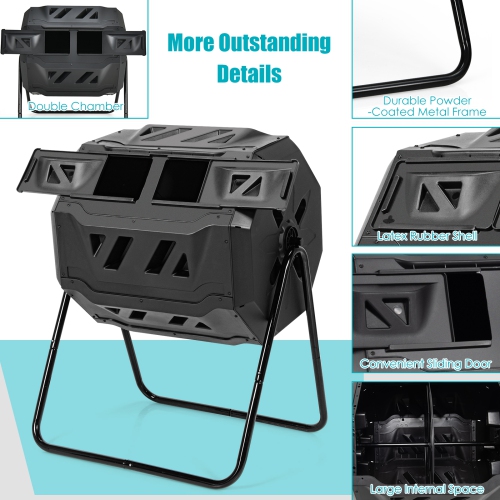 Topbuy Tumbling Composter Dual Rotating Batch Compost Bin 40 Gallon Black