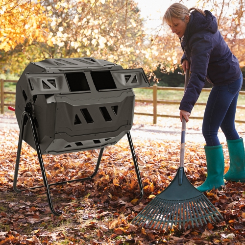 Topbuy Tumbling Composter Dual Rotating Batch Compost Bin 40 Gallon Black