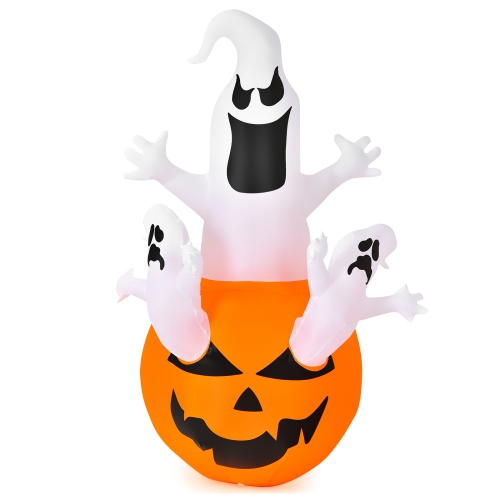 Topbuy 6ft Halloween Inflatables Ghost Pumpkin-Halloween Blow Up Yard Decorations w/Build-in LED Light