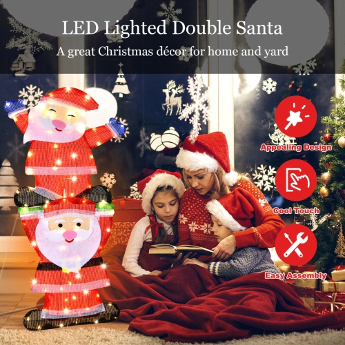 Topbuy LED Double Santa Yard Sign Santa Christmas Decoration W/ String Lights & Stakes