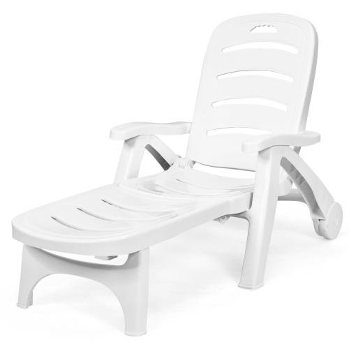 Patiojoy Outdoor Chaise Lounge Chair 5-Position Folding Recliner for Beach Poolside Backyard White/Gray/Turquoise/Brown