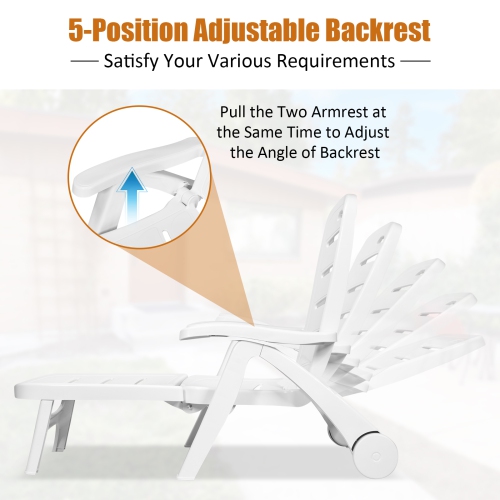 Patiojoy Outdoor Chaise Lounge Chair 5-Position Folding Recliner for Beach Poolside Backyard White/Gray/Turquoise/Brown