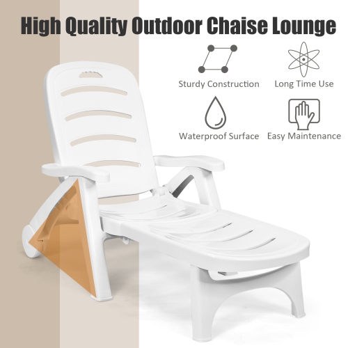 Patiojoy Outdoor Chaise Lounge Chair 5-Position Folding Recliner for Beach Poolside Backyard White/Gray/Turquoise/Brown