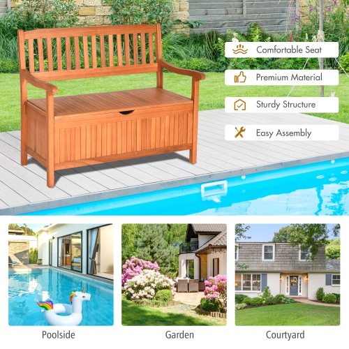 Topbuy 33 Gal Outdoor Storage Bench Deck Box Patio Storage Loveseat w/Removable Liner