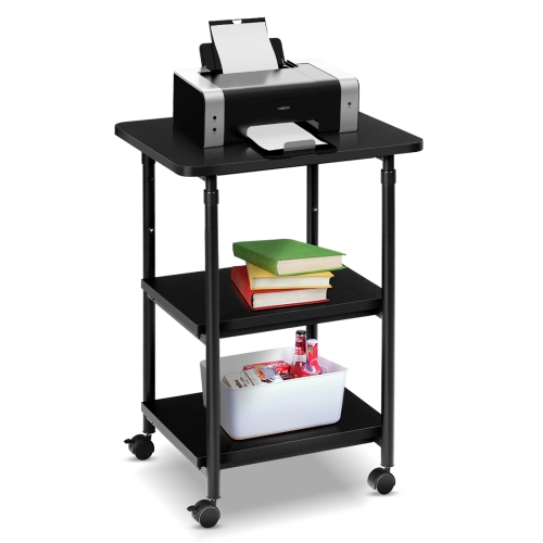 Topbuy 3-Tier Adjustable Rolling Under Desk Printer Cart with 3 Storage Shelves Printer Stand for home office