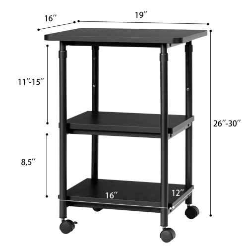 Topbuy 3-Tier Adjustable Rolling Under Desk Printer Cart with 3 Storage Shelves Printer Stand for home office