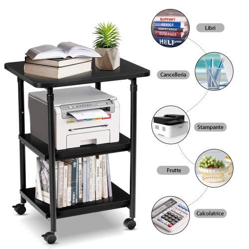 Topbuy 3-Tier Adjustable Rolling Under Desk Printer Cart with 3 Storage Shelves Printer Stand for home office