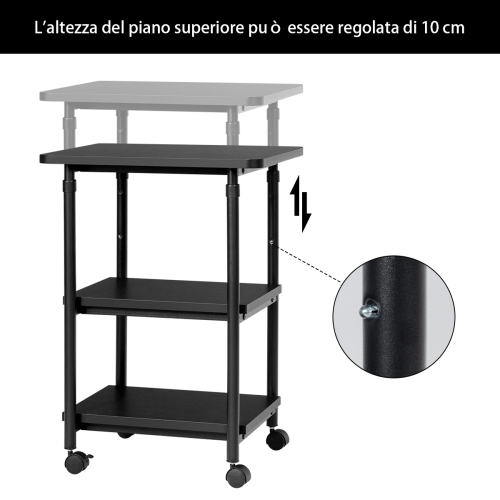 Topbuy 3-Tier Adjustable Rolling Under Desk Printer Cart with 3 Storage Shelves Printer Stand for home office
