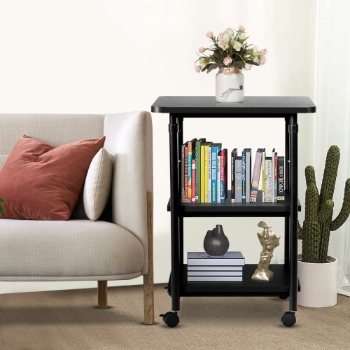 Topbuy 3-Tier Adjustable Rolling Under Desk Printer Cart with 3 Storage Shelves Printer Stand for home office