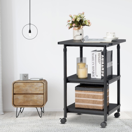 Topbuy 3-Tier Adjustable Rolling Under Desk Printer Cart with 3 Storage Shelves Printer Stand for home office