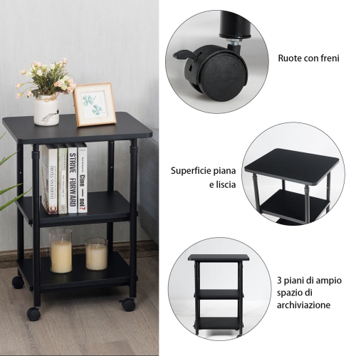 Topbuy 3-Tier Adjustable Rolling Under Desk Printer Cart with 3 Storage Shelves Printer Stand for home office