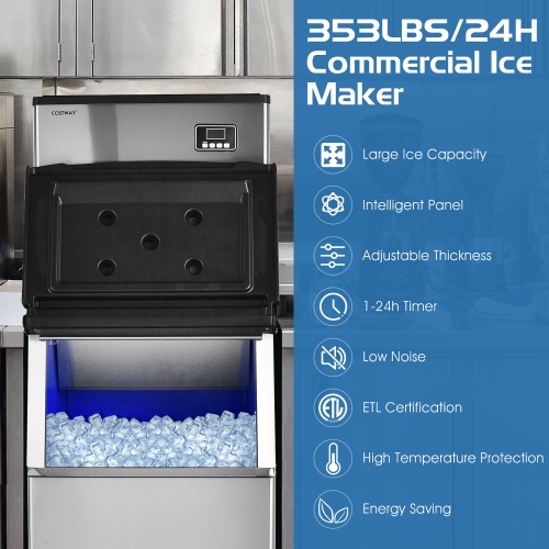 Costway Split Commercial Ice Maker 353LBS/24H Ice Machine w/ 198 LBS Storage Bin