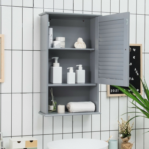Gymax Bathroom Wall Mount Storage Cabinet Single Door w/Height Adjustable Shelf Grey