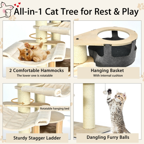 Gymax 77.5'' Cat Tree Condo Multi-Level Kitten Activity Tower w/ Sisal Posts